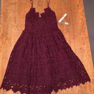 AQUA Burgundy Lace Fit & Flare Dress – Size M – NWT